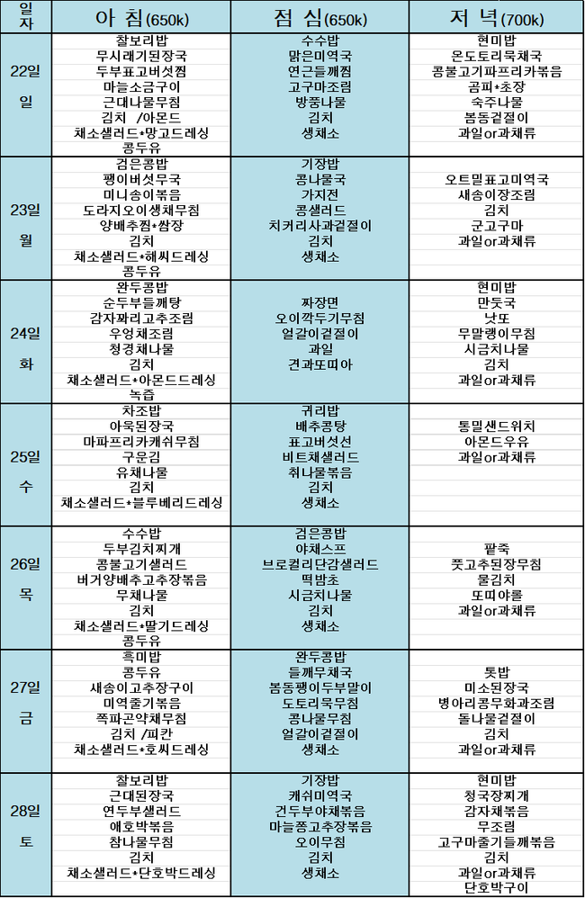 에덴요양병원 식단 안내