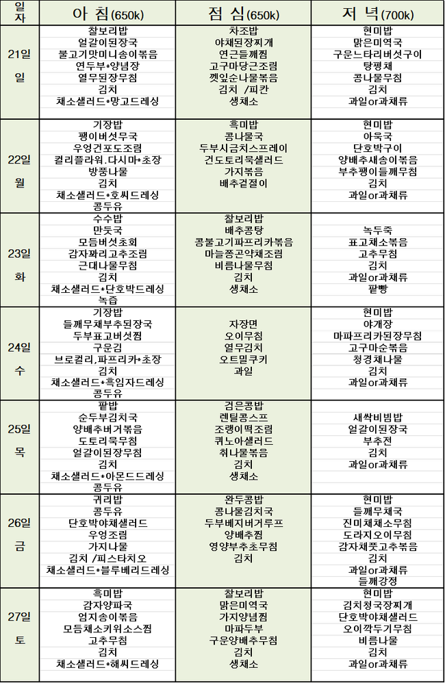 에덴요양병원 식단 안내
